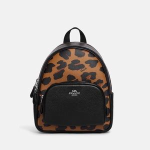 Coach Mini Court Backpack In Signature Canvas With Leopard Print